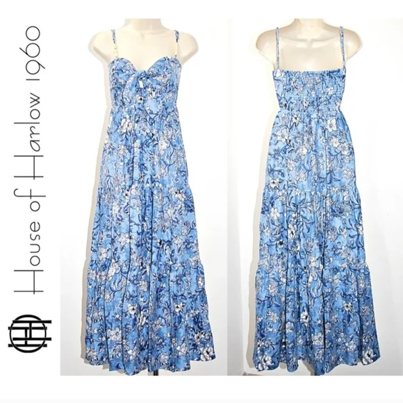 House of Harlow 1960 Blue and White Floral Maxi Dress Sz M - Picture 1 of 4